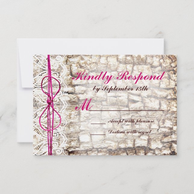 Rustikale Camouflage Rosa Bow Wedding RSVP Karte (Vorderseite)