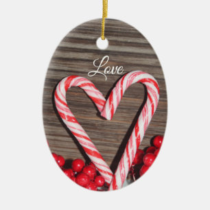 Rustikale Candy Cane Herz Liebe Personalisiert Keramik Ornament