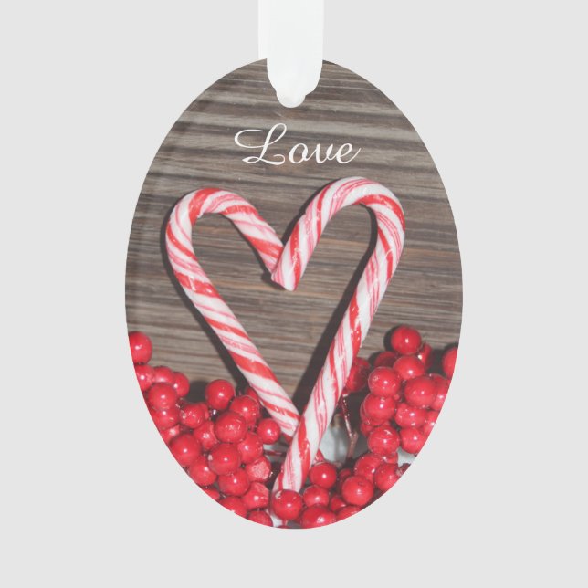 Rustikale Candy Cane Herzstück Liebe Unser erstes  Ornament (Vorderseite)