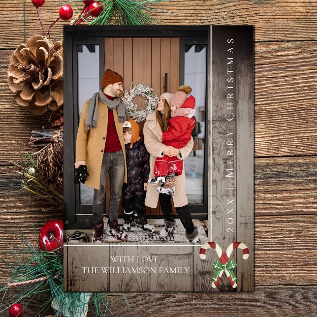Rustikale Candy Canes Weihnachten | Braune Fotokar (Brown Rustic Candy Canes Christmas Photo Card)
