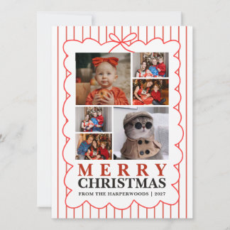 Rustikale Candy Stripe 6 Foto Familienweihnachten Feiertagskarte