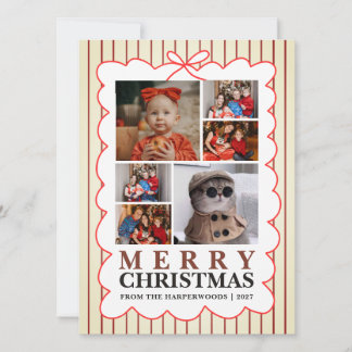 Rustikale Candy Stripe 6 Foto Familienweihnachten Feiertagskarte