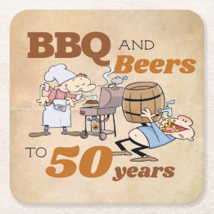 Rustikale Cartoon GRILLEN und Bier 50. Geburtstag Rechteckiger Pappuntersetzer