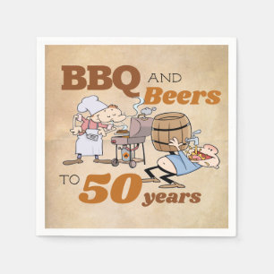 Rustikale Cartoon GRILLEN und Bier 50. Geburtstag Serviette
