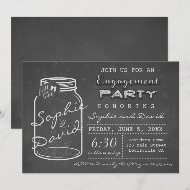 Rustikale Chalk Mason Jar Engagement Party einlade Einladung (Vorne/Hinten)
