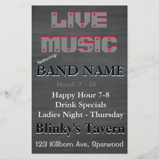 Rustikale Chalkboard Bar Taverne Live Music 2 Flyer (Vorne)