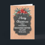 Rustikale Chalkboard Großtochter im Jura Weihnacht Karte<br><div class="desc">Frohe Weihnachten für Enkelin in der Rechtskarte mit rustikalem Landkalkpappmuster und winterliche Blätter mit Poinsettias.</div>
