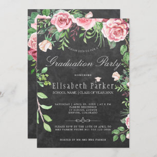 Rustikale Chalkboard Pink Roses Graduation Party Einladung