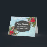 Rustikale Chalkboard Schwester im Jura Frohe Weihn Karte<br><div class="desc">Frohe Weihnachten für die Schwester in der Rechtskarte mit rustikalem Landkreidemuster und Winterfolien mit Poinsettias.</div>