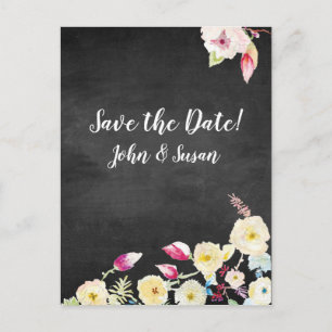 Rustikale Chalkboard Vintage Blumenhochzeit Ankündigungspostkarte