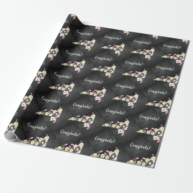 Rustikale Chalkboard Vintage Blumenhochzeit Geschenkpapier (Ungerollt)