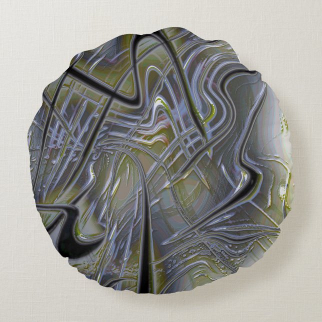 Rustikale chaotische Spuren auf einem weichen, gel Rundes Kissen (Rückseite)