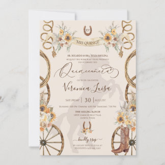 Rustikale Charro Sonnenblumen & Boho Floral Quince Einladung