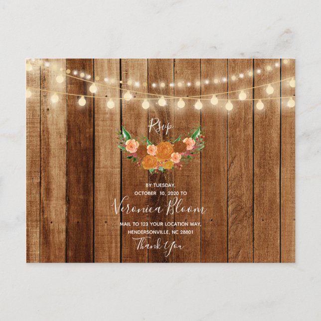 Rustikale Chic Barn Wood Post Card RSVP Card Postkarte (Vorderseite)