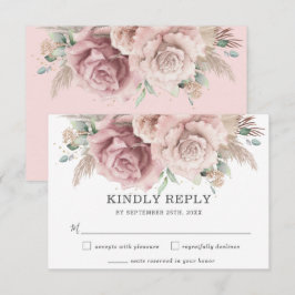 Rustikale Chic Blush Dusty Rose Blumenpampas Hochz RSVP Karte