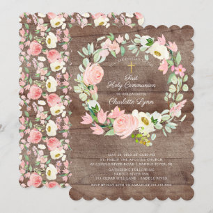 Rustikale Chic Blush Pink Floral Erste Kommune Einladung