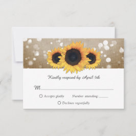 Rustikale Chic Burlap- und Lace Sunflower-Hochzeit RSVP Karte