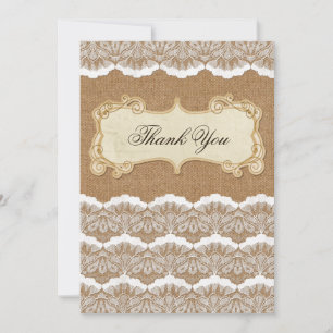 Rustikale Chic Burlap- und Spitzenlandhochzeit Dankeskarte