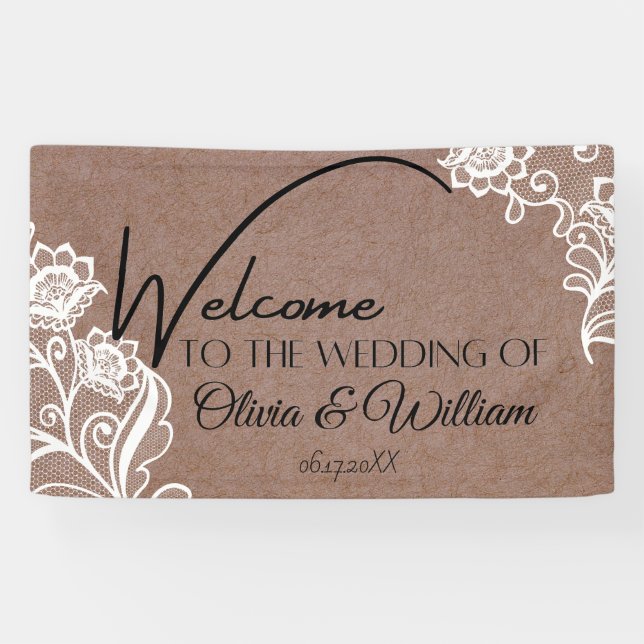 Rustikale Chic Calligrafy Wedding Willkommen Banner (Horizontal)