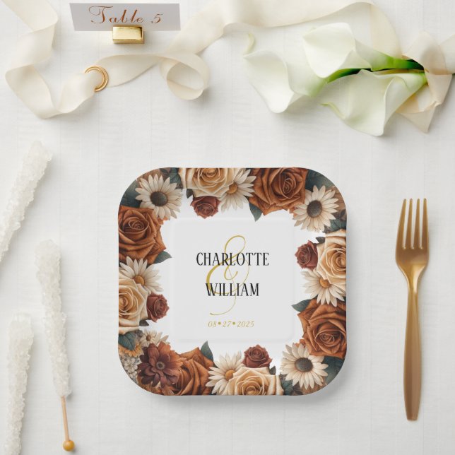 Rustikale Chic Floral Wedding Pappteller (Hochzeit)