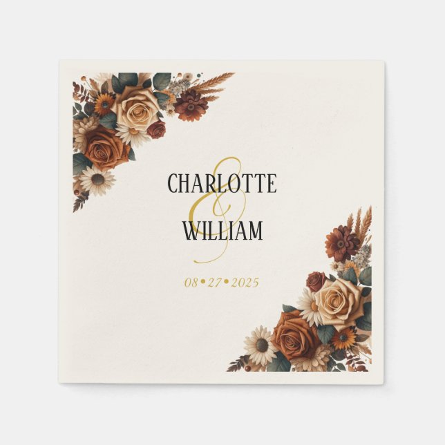 Rustikale Chic Floral Wedding Serviette (Vorderseite)
