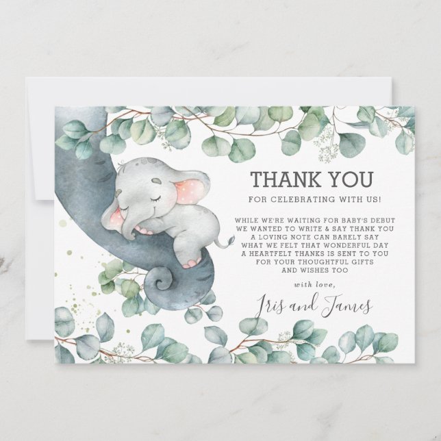 Rustikale Chic Greenerenerie Elefant Baby Shower G Dankeskarte (Vorderseite)