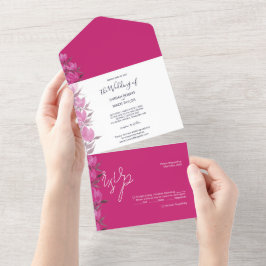 Rustikale Chic Hot Pink Aquarell-Blume All In One Einladung