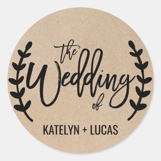 Rustikale Chic Imitate Kraft Hochzeiten Umschlag A Runder Aufkleber (Vorderseite)