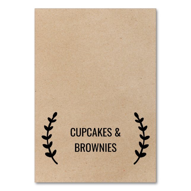 Rustikale Chic-Imitate Kraft-Kalligrafie-Food-Zelt Tischnummer (Vorderseite)