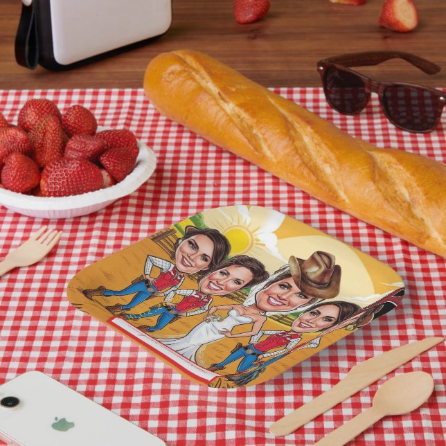 Rustikale Chic-Karikatur Bridal-Feier Pappteller (Picknick)