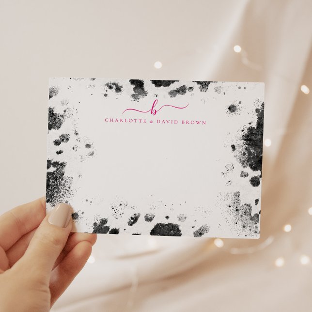 Rustikale Chic Kuh drucken Hot Pink Personalisiert Mitteilungskarte (Von Creator hochgeladen)