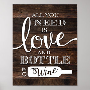 Rustikale Chic-LIEBE UND EINE FLASCHE WEINPrint Poster