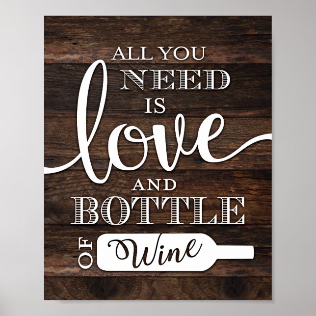 Rustikale Chic-LIEBE UND EINE FLASCHE WEINPrint Poster (Vorne)