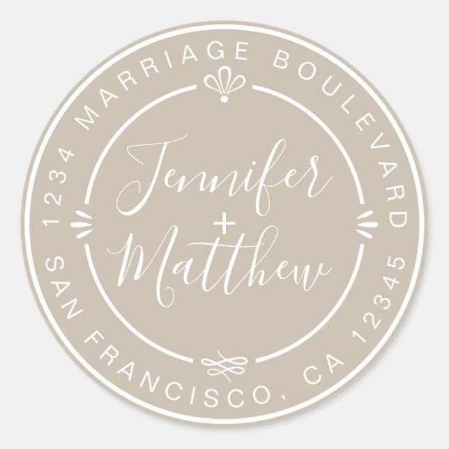 Rustikale Chic Monogram Names Rücksendeadresse Gra Runder Aufkleber (Vorderseite)