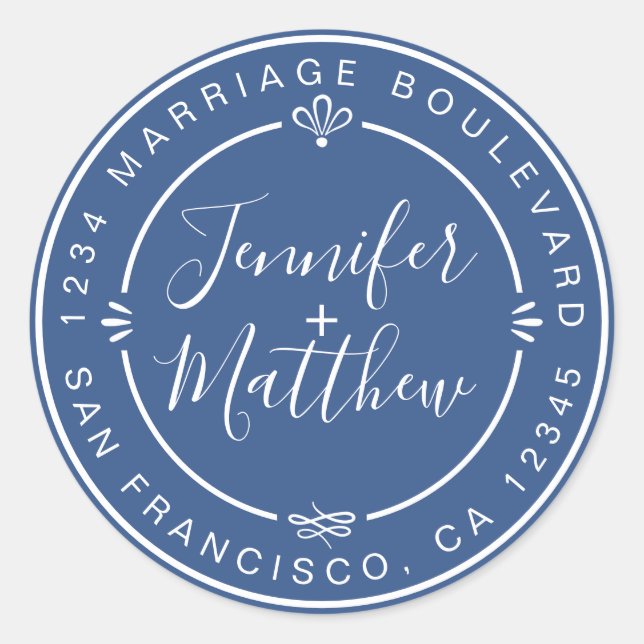 Rustikale Chic Names Rücksendeadresse Classic Blue Runder Aufkleber (Vorderseite)