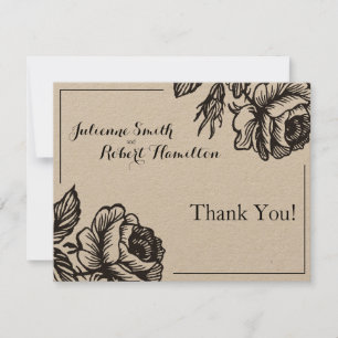 Rustikale Chic-Rosen-Blumenhochzeit danken Ihnen Dankeskarte