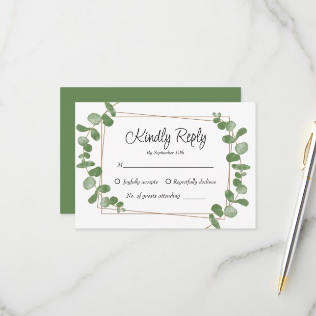 Rustikale Chic Sage Green Eucalyptus RSVP-Karte RSVP Karte (Vorderseite/Rückseite Beispiel)