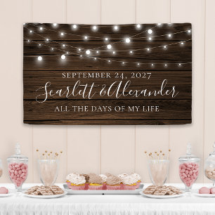 Rustikale Chic String Lights Wood Wedding Banner