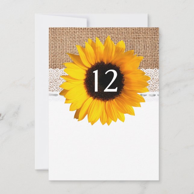 Rustikale Chic Sunflower Wedding Tischnummer (Vorderseite)