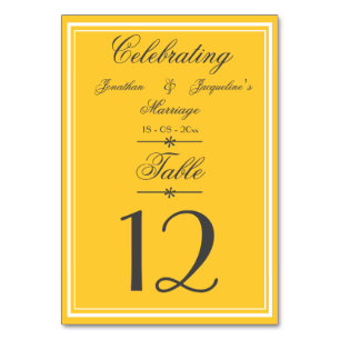 Rustikale Chic Warm-Gelbe Extravagante Script-Hoch Tischnummer