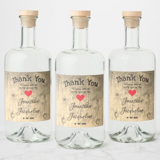 Rustikale Chic Wedding Danke Personalisierte Namen Alkoholflaschenetikett (Flaschen)