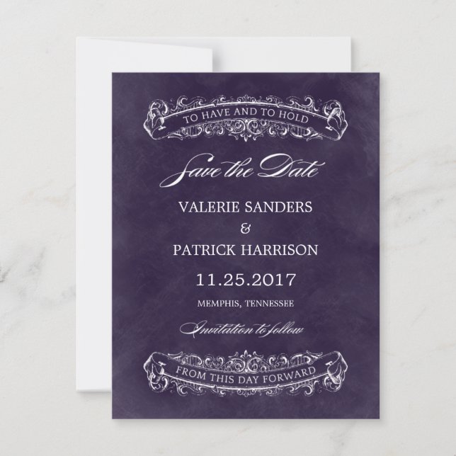 Rustikale Chic Wedding Save the Date - Lila (Vorderseite)