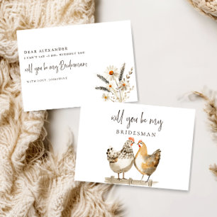 Rustikale Chicken Bridesman-Hochzeitsantragskarte Einladung