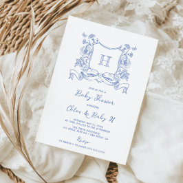 Rustikale Chinoiserie Bow Floral Wappen Babydusche Einladung