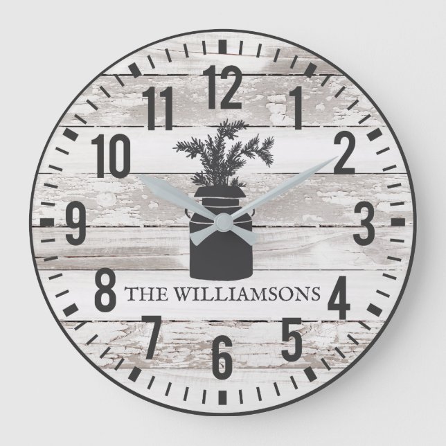 Rustikale Chippy-Planeten mit eigenem Familienname Große Wanduhr (Vorderseite)