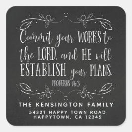 Rustikale Christliche Bibelverse Chalkboard-Adress Quadratischer Aufkleber