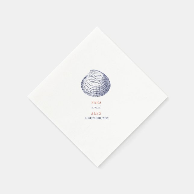 Rustikale Clamshell Red & Blue Beach Wedding Serviette (Ecke)