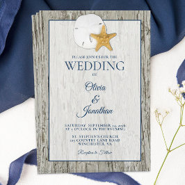 Rustikale Coastal Driftwood Sand Dollar Wedding Einladung