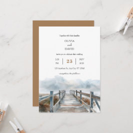 Rustikale Coastal Holzboardwalk Art Beach Hochzeit Einladung