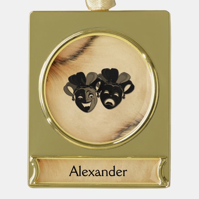 Rustikale Comedy und Tragedy Theater Designname Banner-Ornament Gold (Vorderseite)